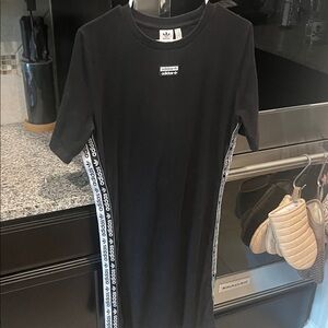 Adidas Black Midi Dress with Logo Stripes
